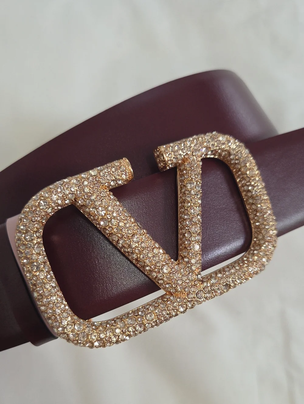 Valentino Garavani Pink Maroon Belt with Gold Sparkle Buckle
